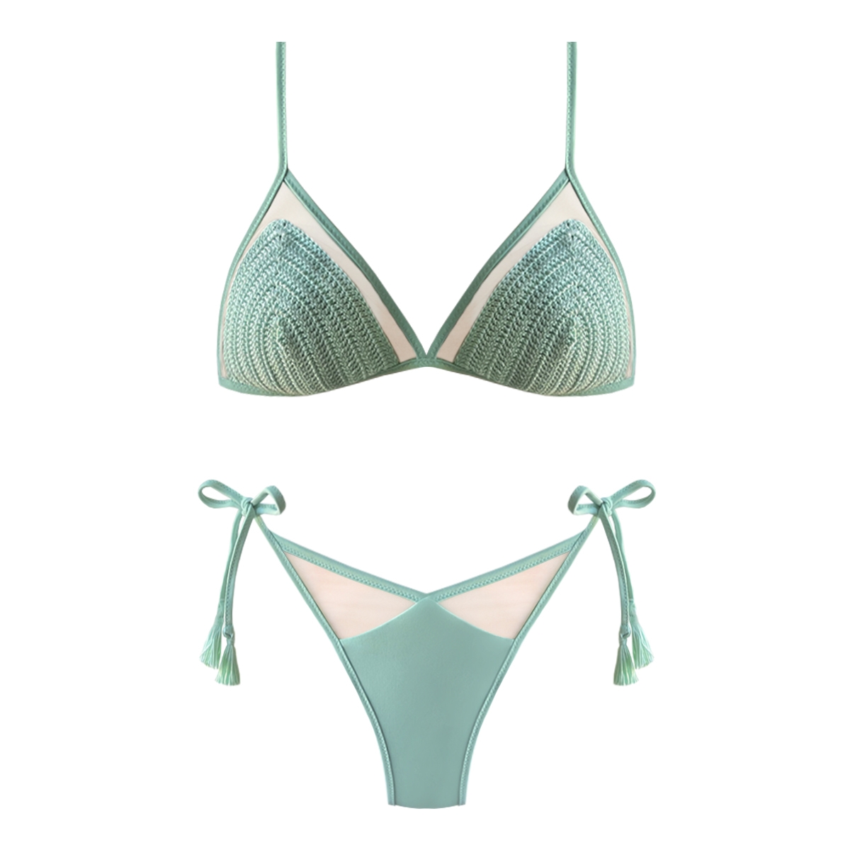 Set bikini all'uncinetto in verde acqua con conchiglie Cowrie. Può essere  realizzato in qualsiasi colore -  Italia