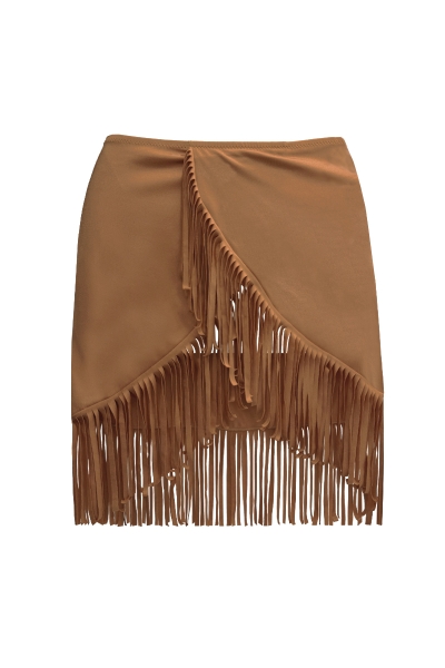 CAMEL FRINGED SKIRT